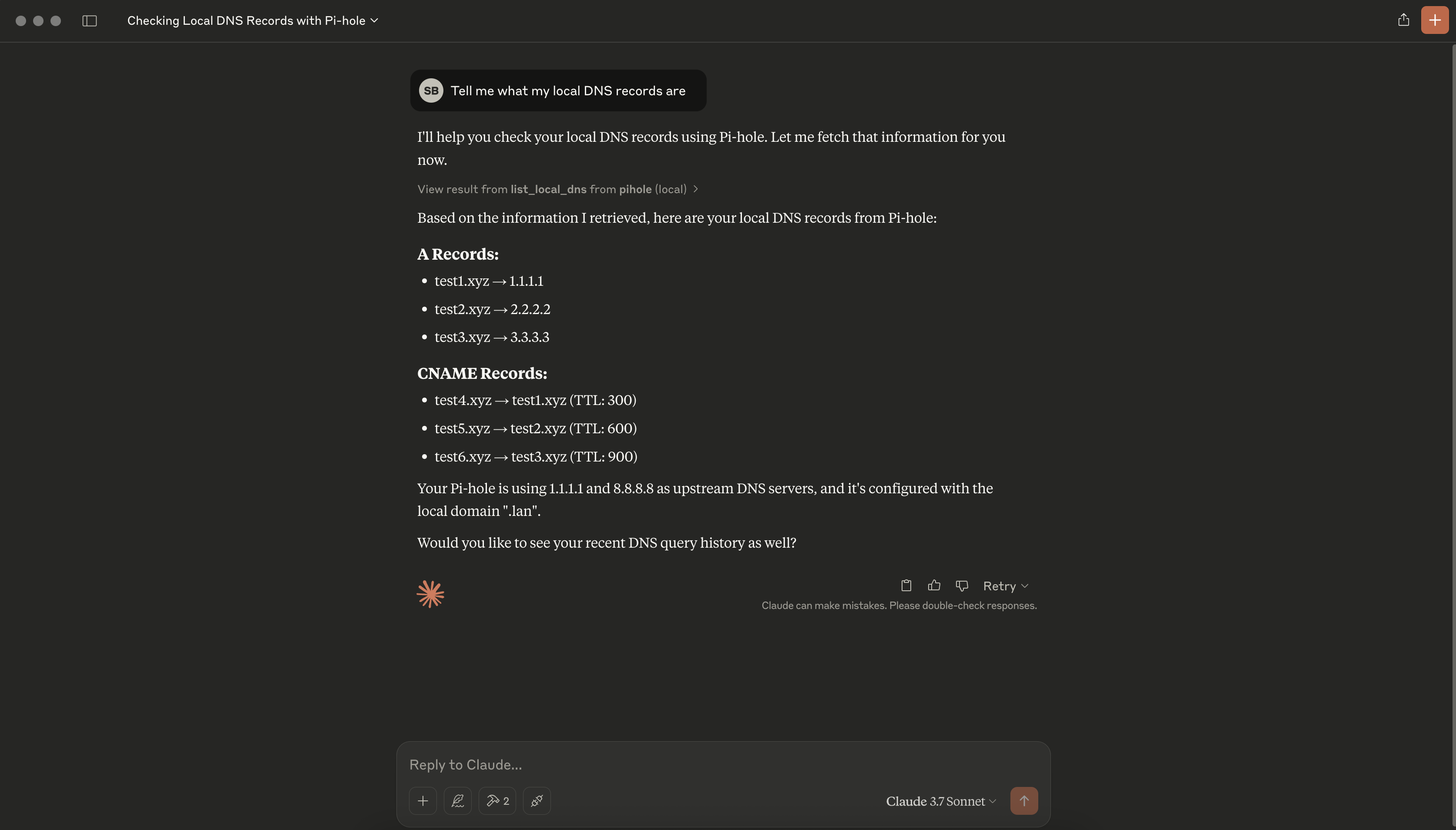 Información de DNS de Claude