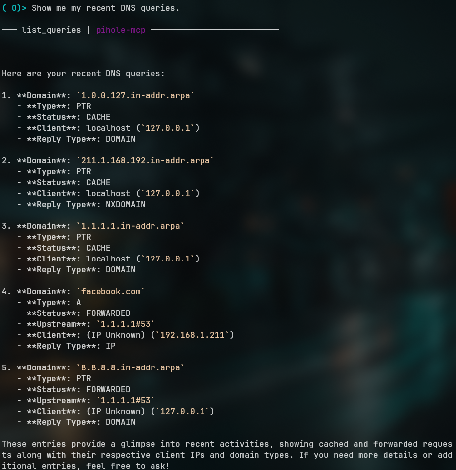 Captura de pantalla de las consultas
