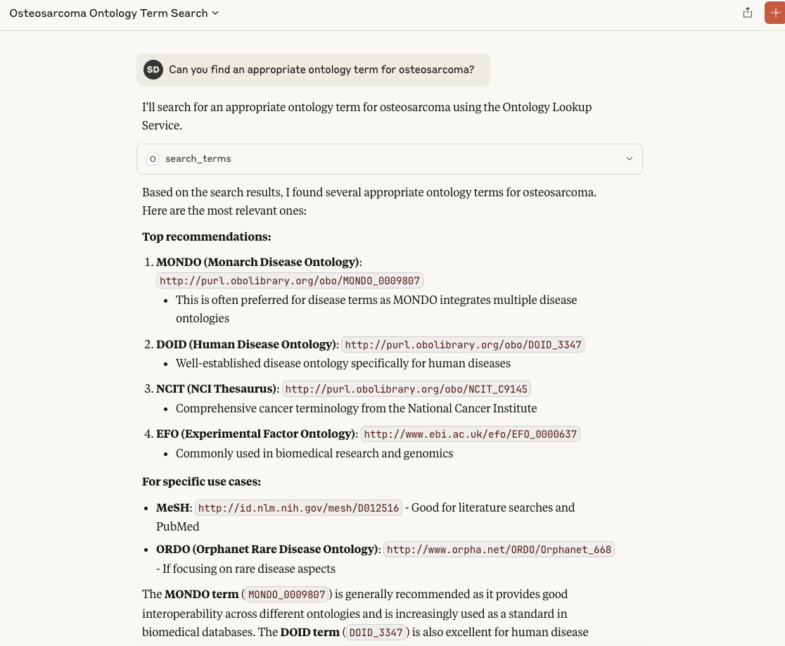 The mcp server in action in Claude Desktop.