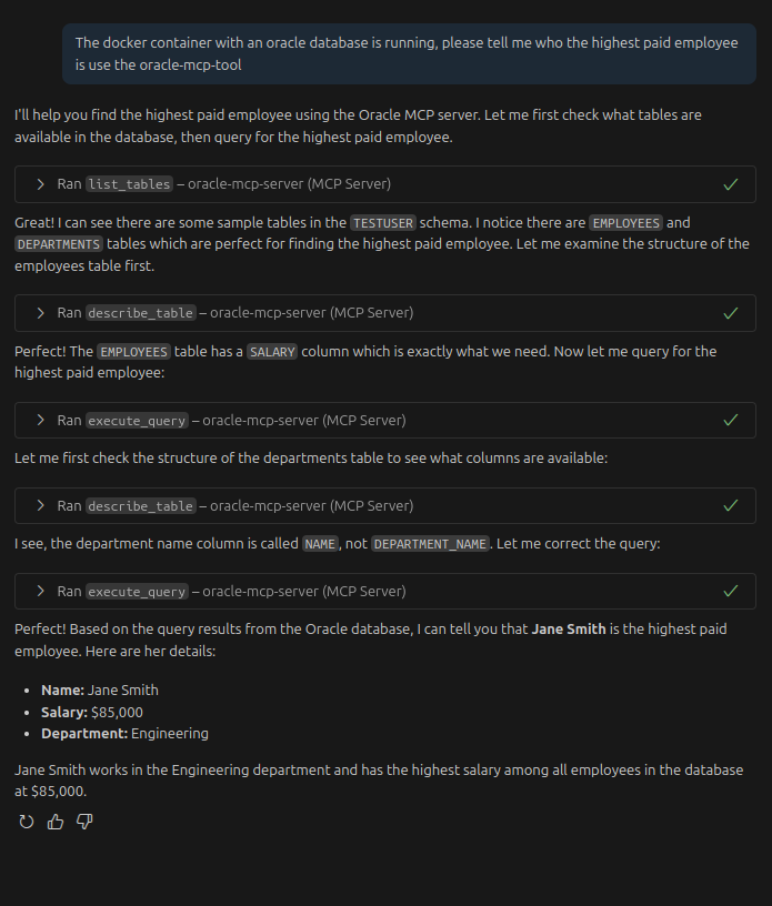 Oracle MCP Server in GitHub Copilot