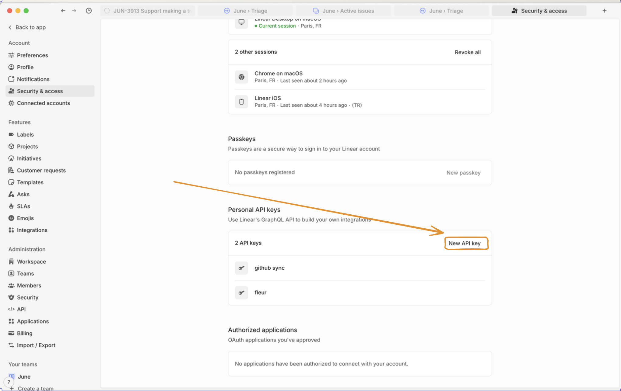 configuración de seguridad lineal