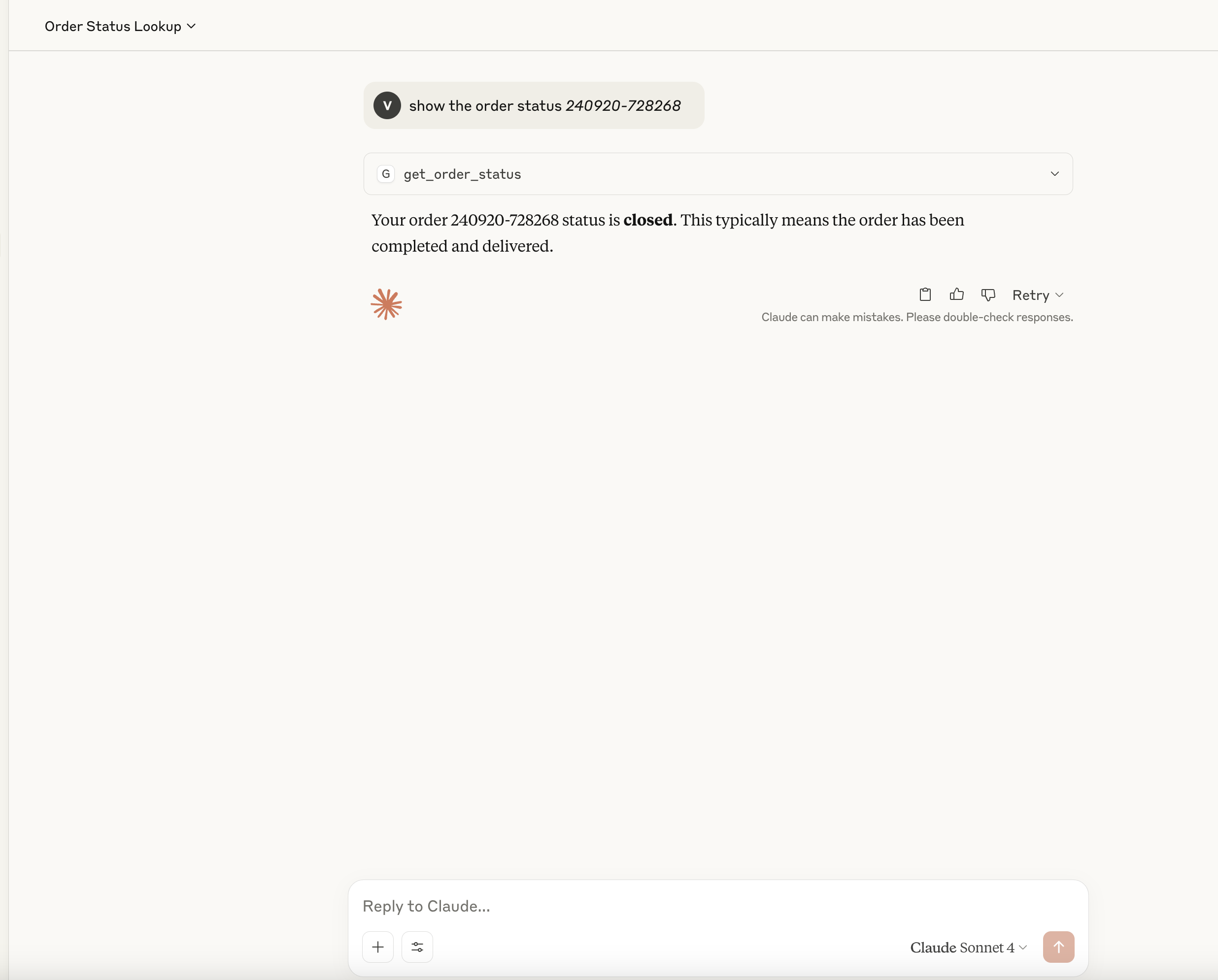 Claude Order Status