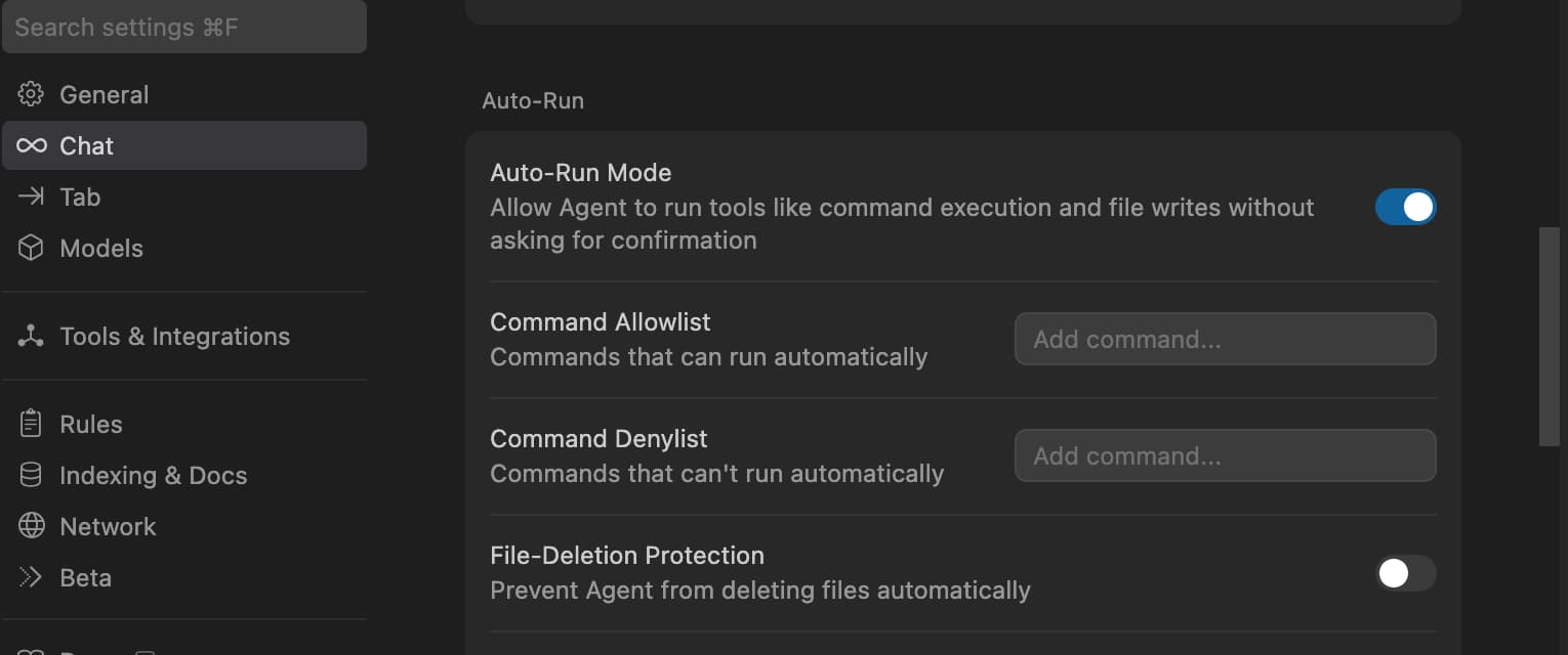 Cursor Auto-Run Settings